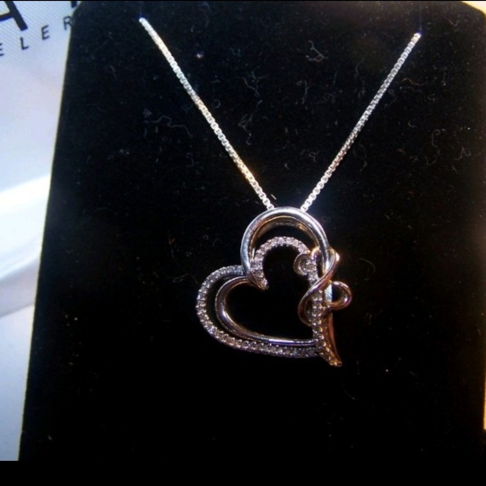 ❤KAY JEWELERS❤️ 925 SILVER 10K ROSE GOLD DIAMOND HEART PENDANT NECKLACE